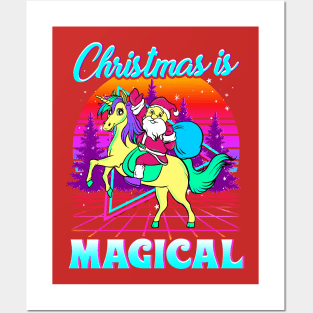 Christmas Is Magical Retro Unicorn Santa Posters and Art